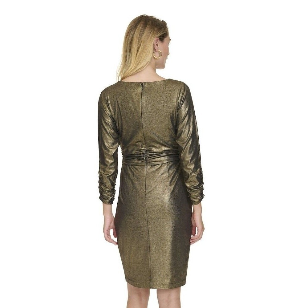Women Harper Rose Gold Dress 3/4 Cinched Sleeve Boatneck Sheath Dress Size 14 - Picture 11 of 14